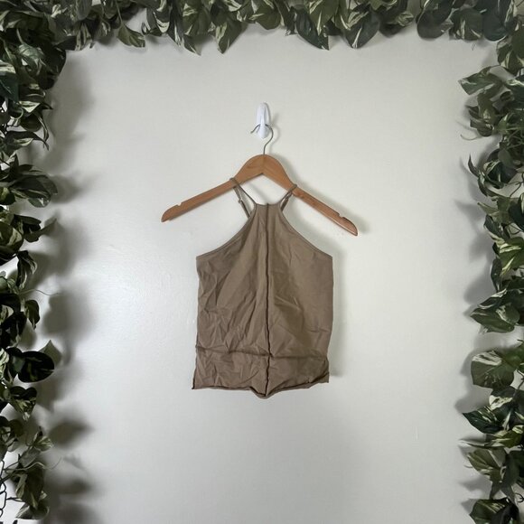 Gilded Intent High Neck Racerback Fitted Crop Tank Top Brown NWT Women’s Size M - Picture 1 of 7